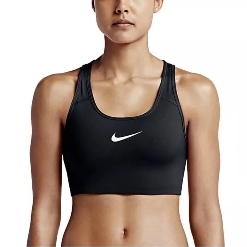 Nike Black Swoosh Racerback Medium Support Sports Bra Women’s Workout Top Medium